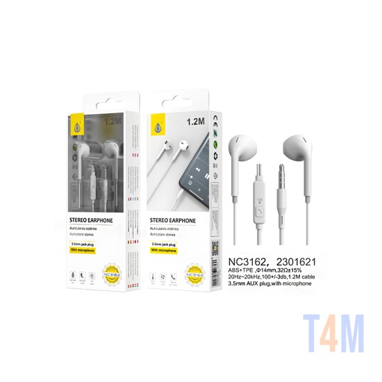 ONEPLUS EARPHONES NC3162 BL WITH MICROPHONE AND MULTIFUNCTIONAL BUTTON 1.2M WHITE